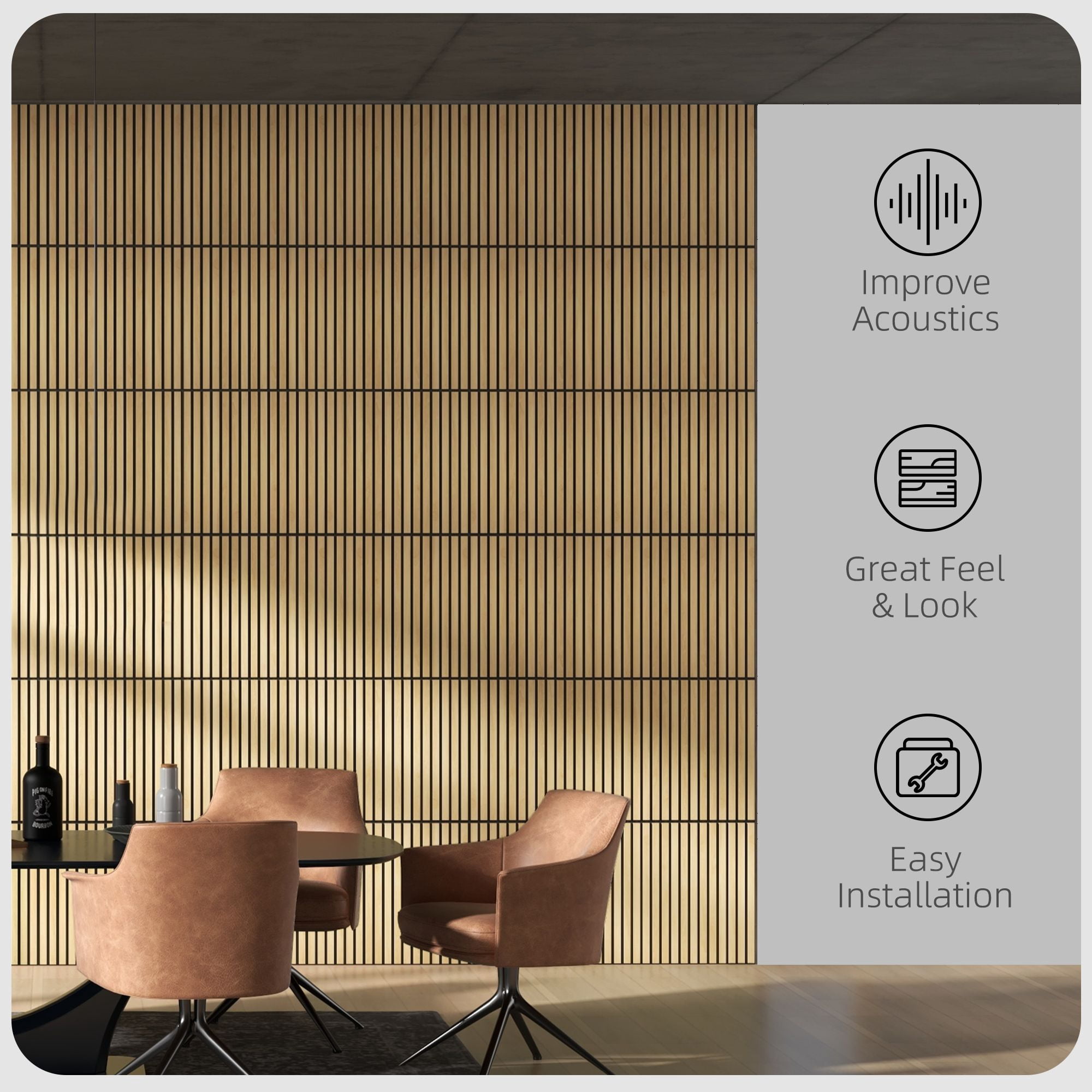 Dranite 24" x 24" Acoustic Wood Slat Panels, 4 Pack, Sound Absorbing Wall Panels for Home Decor