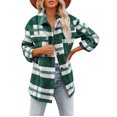 thumbnail image 2 of DondPO Jackets For Women Women's Brushed Plaid Shirts Long Sleeve Flannel Lapel Button Down Pocketed Jacket Fashion Coats Plaid Shirts For Women Flannel Jacket Women Green M Clearance！, 2 of 9