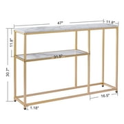 Ivinta Furniture Narrow Console Table, White Marble Sofa Table Small TV Entryway Table with Storage Shelf, Buffet Table for Hallway Living Room, 47.2 inch