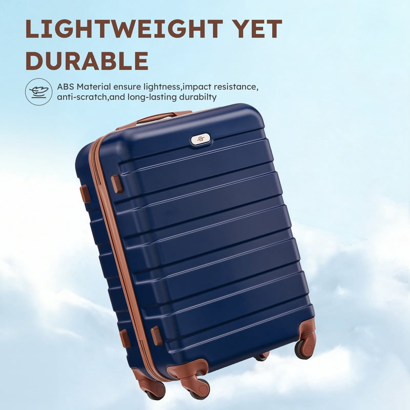 Gowill 3 Piece Luggage Sets,20 inch Hardside Lightweight ABS Carry-On Suitcase With Expandable Duffle Bag (Navy Blue Tan)