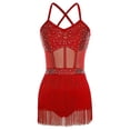 thumbnail image 4 of Moggemol Ensemble de Robe de Danse Latine à Paillettes pour Femmes, Justaucorps, Tango, Salsa, Rumba, Cocktail, Bourgogne, TG, 4 of 6