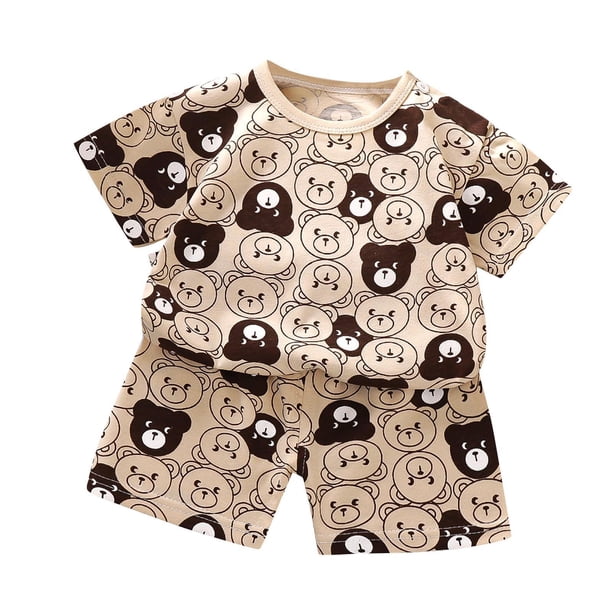 Odeerbi 3M-6Y Niños Trajes de Verano Estampado de Osos Camiseta de Algodón de Manga Corta Pantalones Cortos Conjunto de Dos Piezas Cintura Elástica