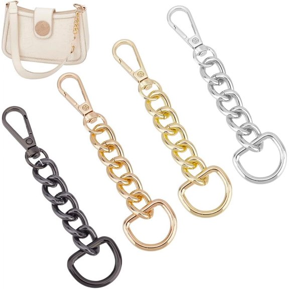 4 Colors Metal Chain Extender 4.3 Inch Short Chain Bag Strap Extender Replacement Mini Purse Chain with Spring Gate Ring Decoration Chain DIY for Satchel Shoulder Bag Crossbody Bag