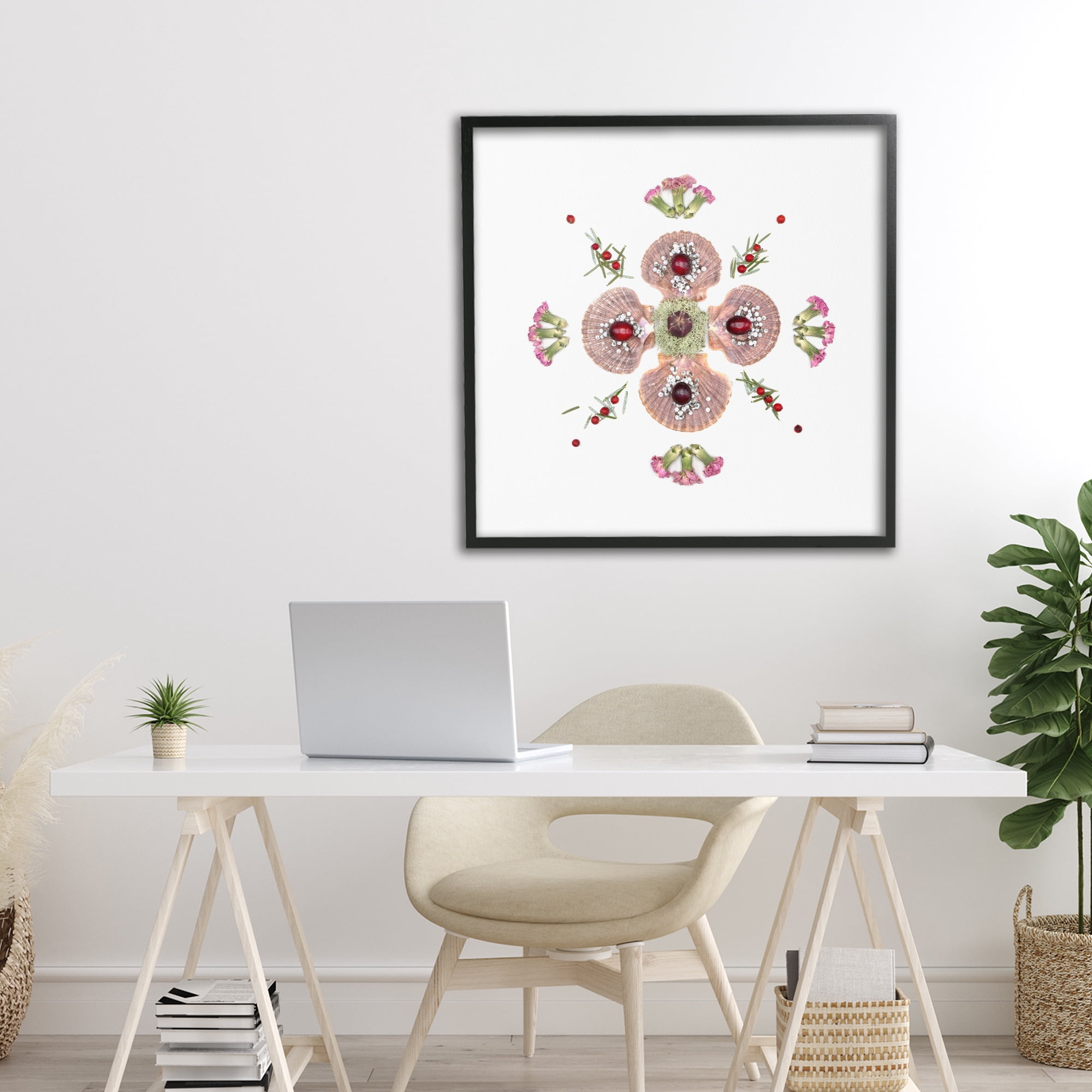 Stupell Industries Clam Shells & Botanicals Pattern Black Framed Giclee Art, design by Beth Adoette