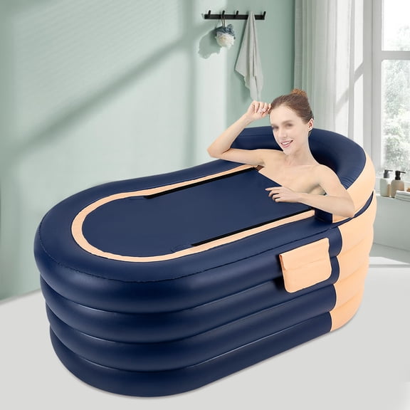 4 Layers Rectangular Inflatable Bathtub Foldable SPA Bathtub Blue For Outdoor Travel/Family Bathroom