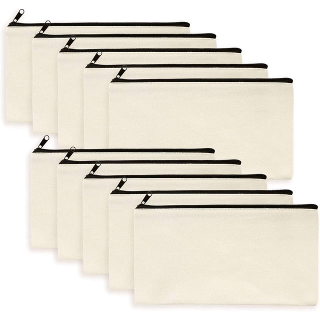 10 piezas DIY bolsa de almacenamiento de tela de lona en blanco estuche de lápices crudo personalizado, bolsa de maquillaje para mujer, bolsa maestra, bolsa Espack, bolsa de joyería, carpeta (blanco)