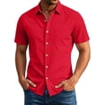 thumbnail image 2 of Stamzod Mens Shirts Casual Solid Short Sleeve Button Up Shirt Men Business Work Dress Shirts S-5Xl Red XL, 2 of 9
