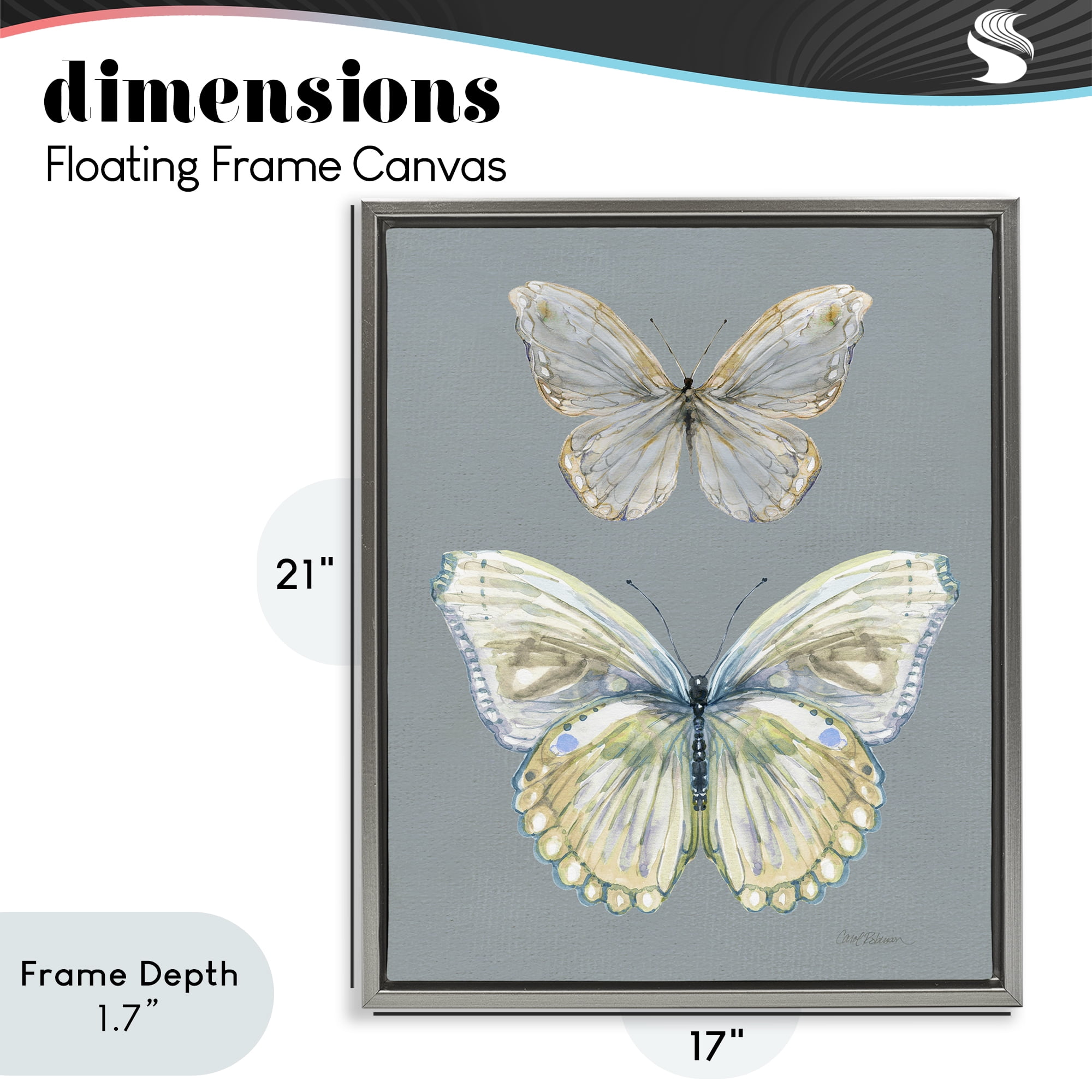 Stupell Industries Butterfly Pair Study Gray Framed Floater Canvas Wall Art, design by Carol Robinson