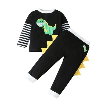 

Honeeladyy Toddler Baby Kids Boys Cartoon Dinosaur Print Pullover Tops+Pants Outfits Sets Black