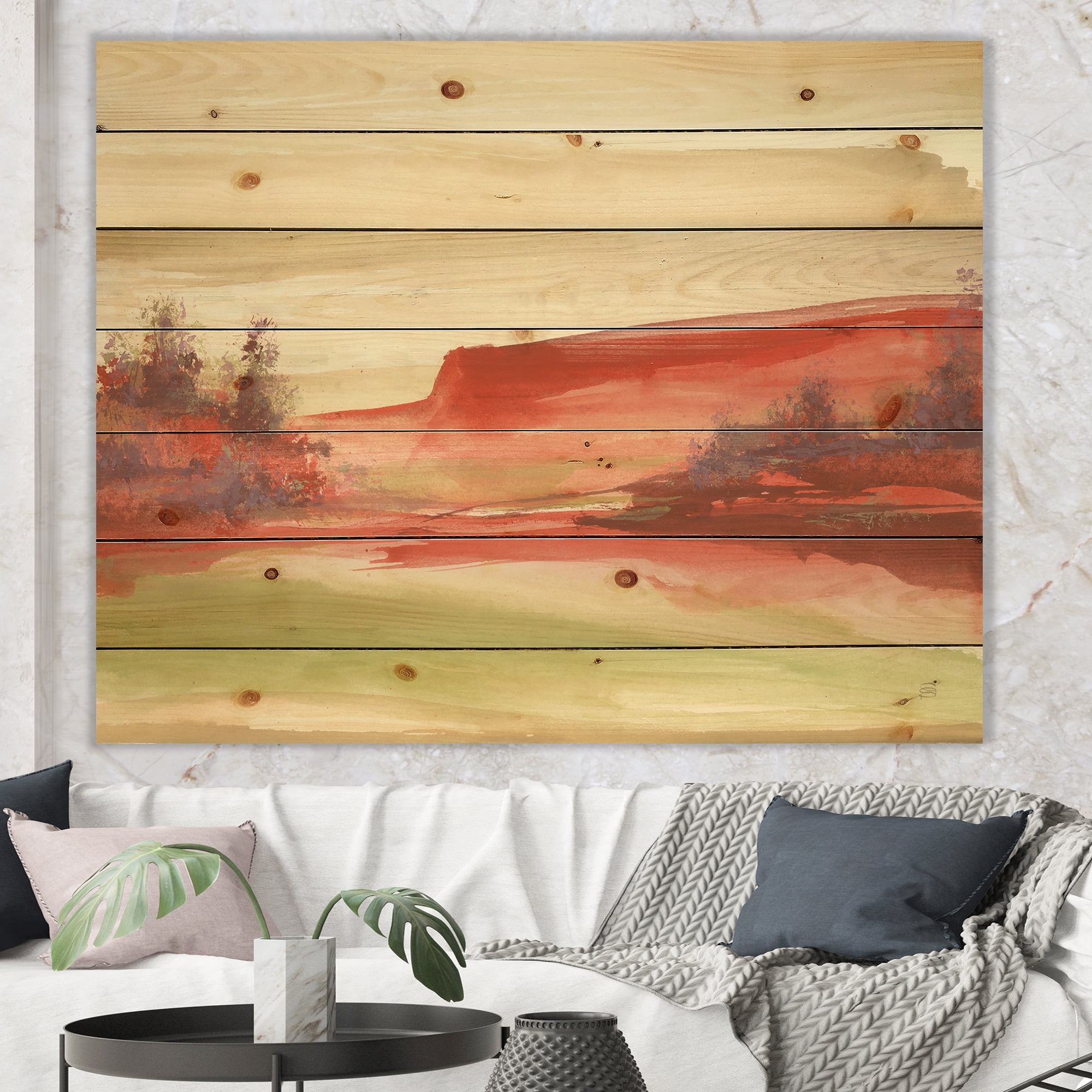 Designart 'Red Rock III' Traditional Print on Natural Pine Wood