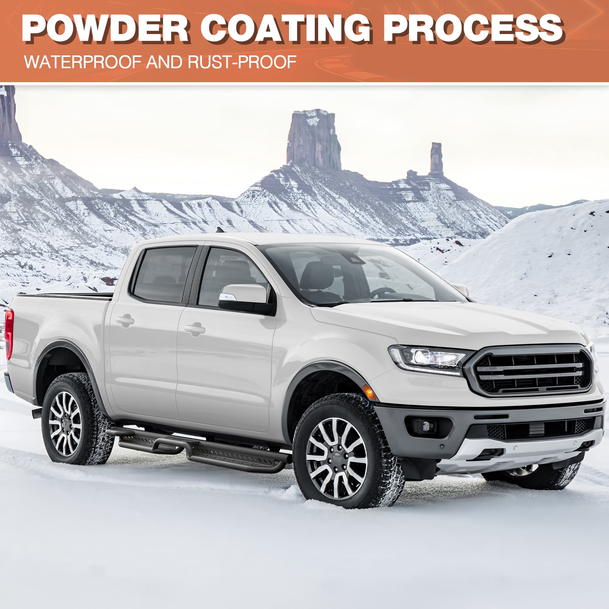 POFENZE Running Boards Side Steps for Ford Ranger 2019-2026 Super Crew(4 Door) Black Nerf Bars