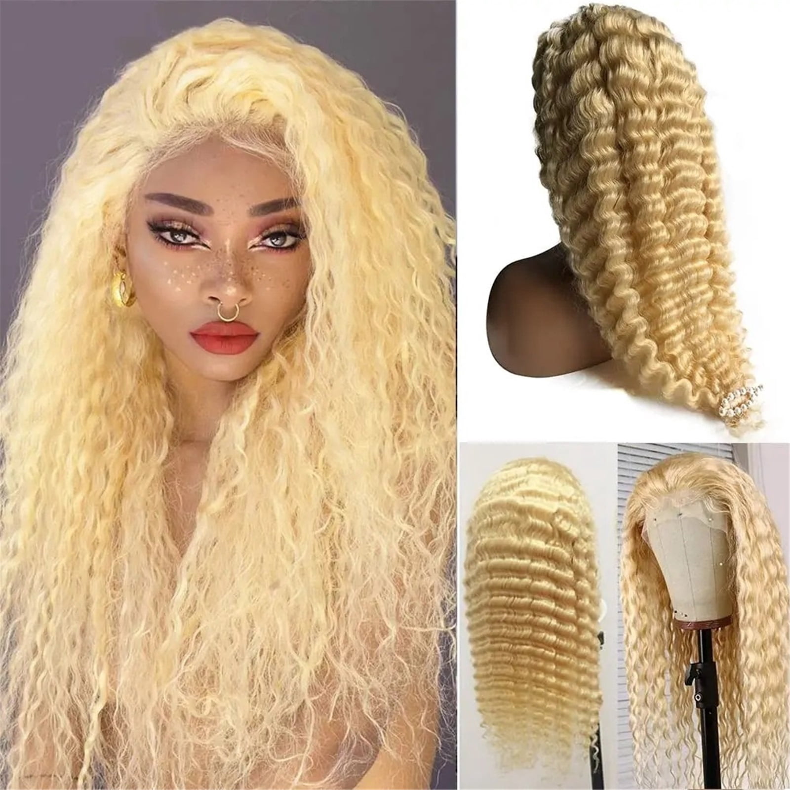 Curly Human Hair Wig 220% Density Blonde Water Wave 13x6 Frontal Wig Hd Lace for Women