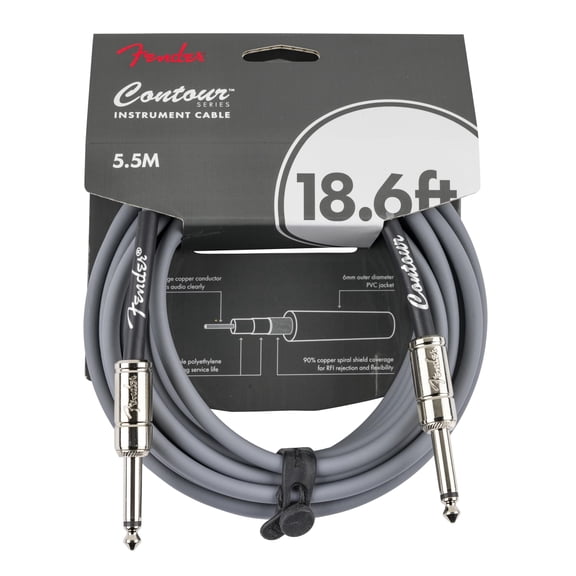 Fender Contour Instrument Cable, Guitar Cable, Guitar Accessories, Straight/Straight, Inca Silver, 18.6 ft