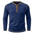 thumbnail image 2 of SAWOBUUN Mens Long Sleeve Ribbed Henley Shirt Slim Fit Color Block Knit Pullover Top Casual Stretch Thermal Undershirt for Fall Winter, 2 of 6