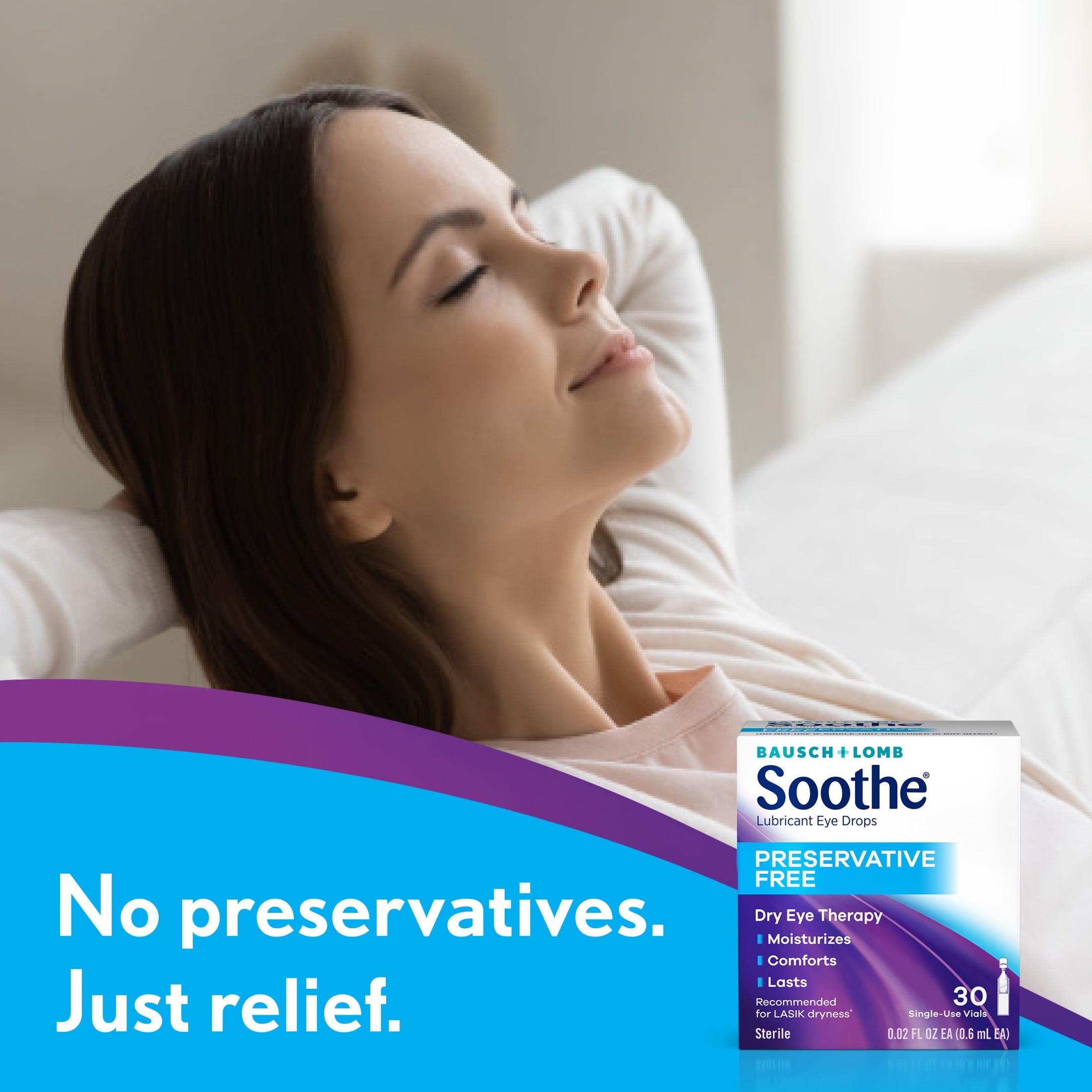 Soothe Lubricant Preservative Free Eye Drops for Dry Eye Irritation Relief, 0.02 fl oz, 30 Pack
