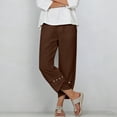 thumbnail image 6 of Cagogo Womens Wide Leg Capri Pants Summer Casual Elastic Waist High Waisted Flowy Cotton Linen Trousers for Beach Vacation Work Plus Size Pockets Boho Clothes, Brown M, 6 of 7