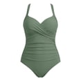 thumbnail image 5 of Women's Two Pieces Plus Size Tankini Set Tummy Control Elastic Waist Straps Bathing Suits Summer Fall Casual Seaside Beach Plus Size Swimsuit,Army Green,7XL, 5 of 9