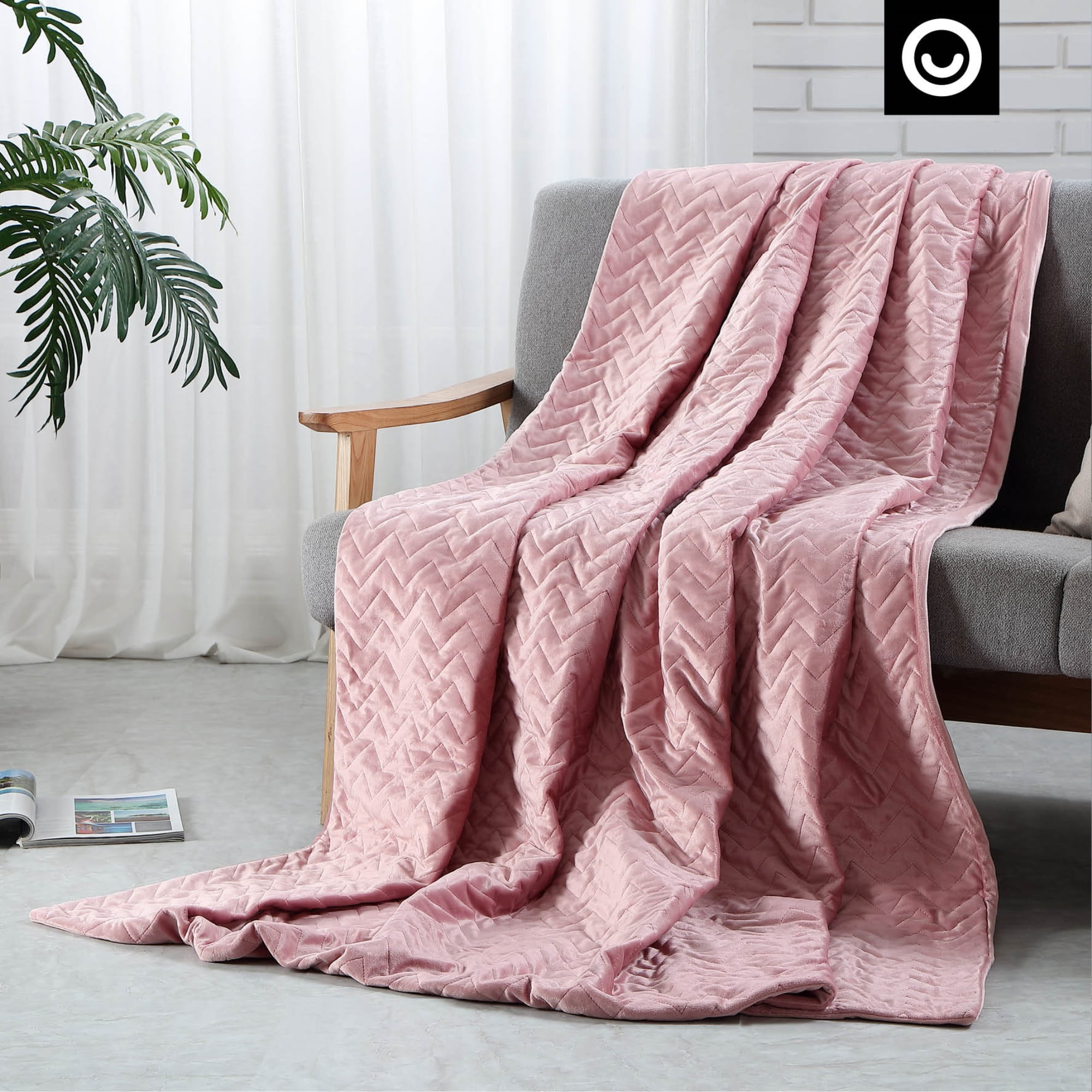 Nalah 100% Cotton Weighted Blanket - 12 Pounds, Calm Sleeping, Quilted Cover, 48" x 72", Blush