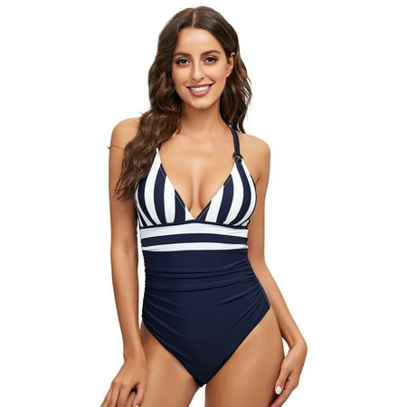 Men s Denim Shorts Bikini Ruffles Women s Swimsuit Sexy Color Matching Swimsuit Swimsuit Deep V Striped Swimsuit