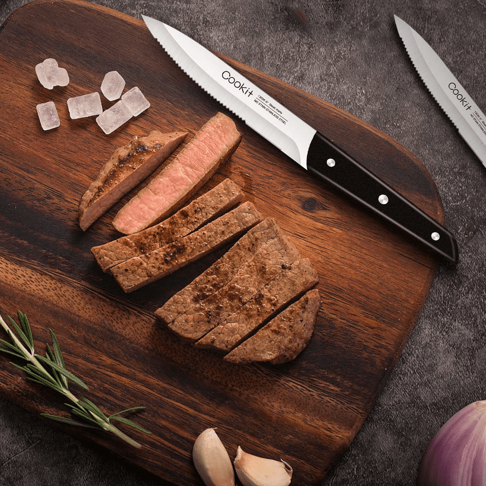 Kepooman 8-Piece Steak Knife Set, Stainless Steel Serrated Steak Knife Dinner Knife for Home, Black Kepooman 8-Piece Steak Knife Set, Stainless Steel Serrated Steak Knife Dinner Knife for Home, Black