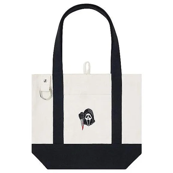 Ghost Face Canvas Tote Bag, Halloween Mini Tote Purse with Mask Design, Reusable Shoulder Handbag for Party, Shopping, Travel & Daily Use