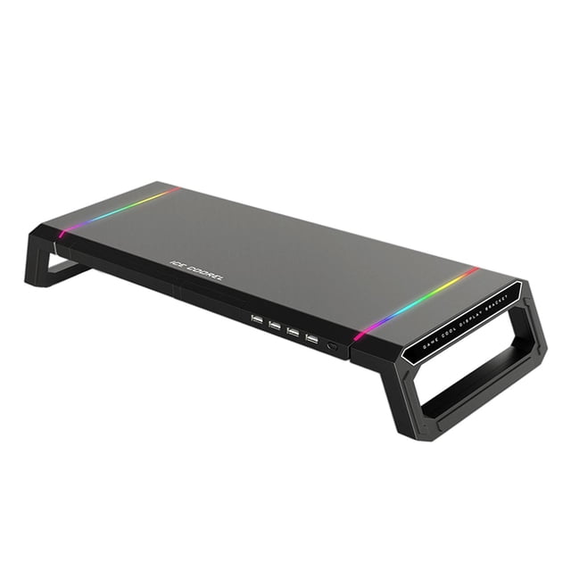 TISHITA Foldable Computer Monitor Stand Riser Bracket RGB 4 USB 2.0 Keyboard Tray, Elegant Design Black