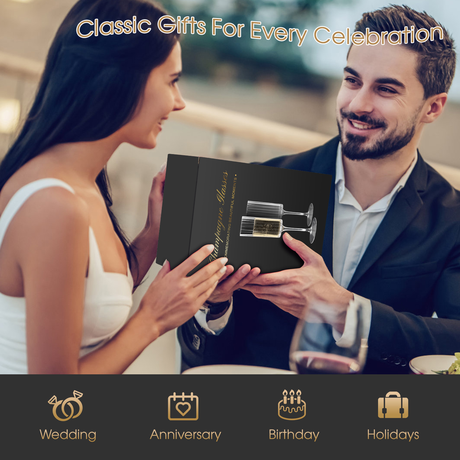 Lead-Free Crystal Champagne Flutes — Luxury Gift Box Set of 2, Dishwasher Safe, Shatterproof Foam Packaging, Perfect for Weddings, Anniversaries, Birthdays & Holidays