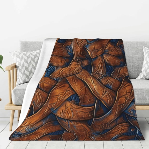 Leather Pattern Mix Lightweight Plush Fuzzy Cozy Soft Blankets 40"X30"