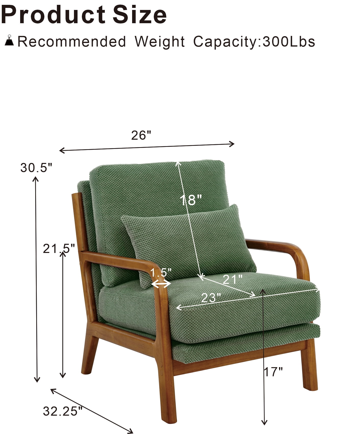 MOONMISS Accent Chair, Reading Club Chair with Pillow for Living Room Bedroom Furniture,Green