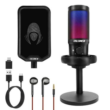 Talomen Gaming Microphone for PC ,USB Condenser Mic Kit,Computer Desktop Mic on Mac/PS4/PS5,with RGB,great for Streaming, Podcasts,Twitch, YouTube, Discord,Metals Black F8