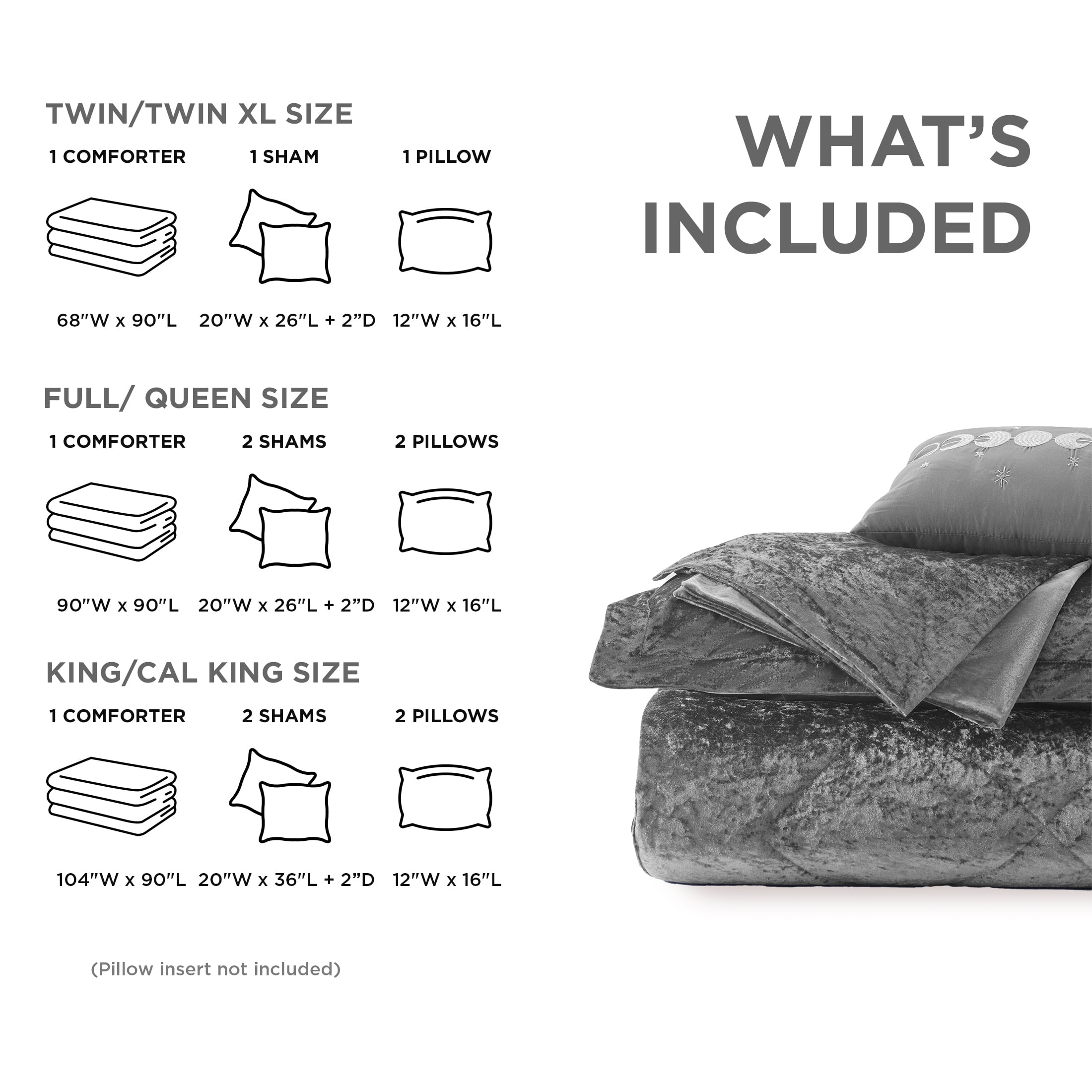 Regency Heights Full/Queen Size Comforter Sets, Velvet Bedding Comforter Set for All Seasons, Grey Bedding Set with Decor Pillow, 4-Piece