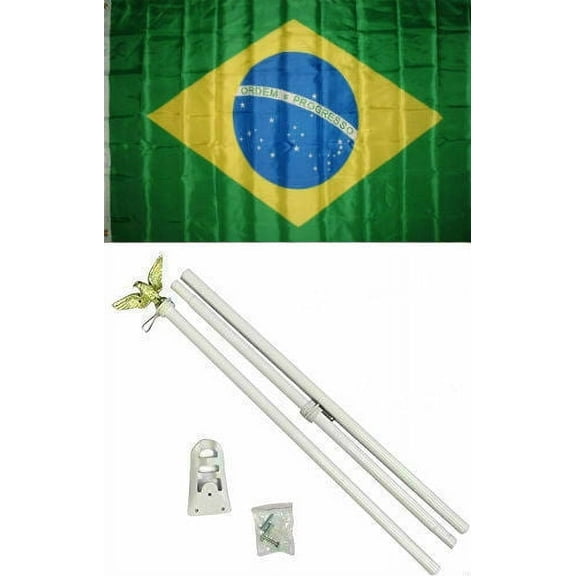 3x5 Brazil Brazilian Flag White Pole Kit Set 3'x5'
