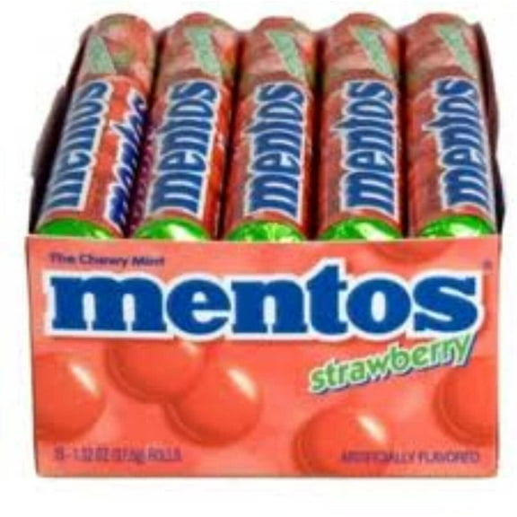 Mentos  Strawberry Roll 15 Rolls (1.32 oz per roll) (Pack of 3)