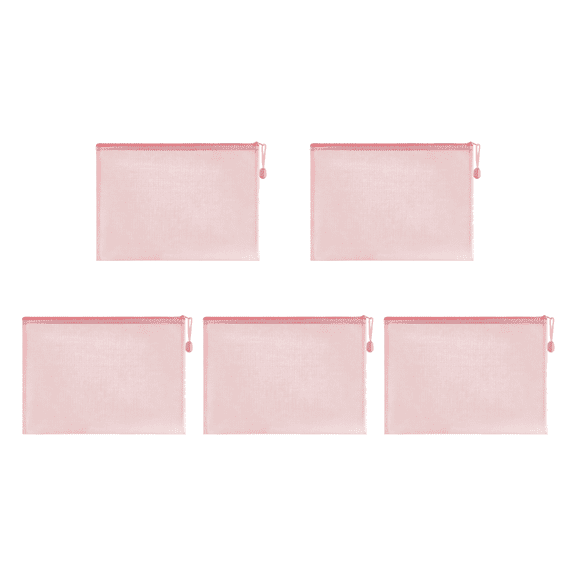 CuiLiyq 5 Pcs Mesh Zipper Pouch File Organizer, Waterproof Plastic Document Storage Bag for Stationery Travel Office Home, 13" x 9", Pink