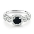 thumbnail image 2 of Gem Stone King 925 Sterling Silver Black Onyx and White Moissanite Engagement Ring for Women (1.18 Cttw, Round 6MM, Gemstone December Birthstone, Size 6), 2 of 3
