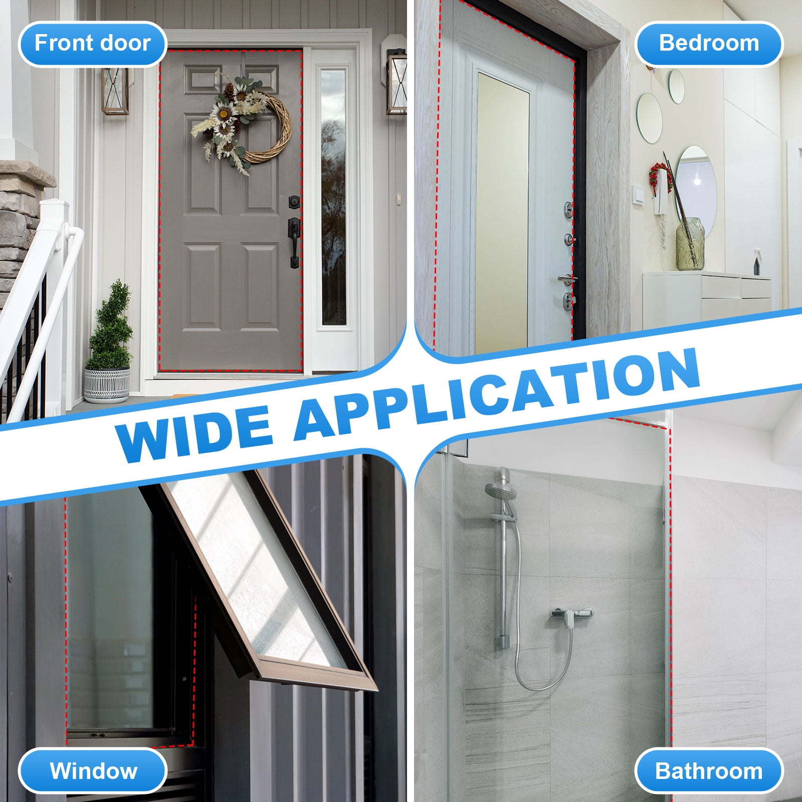 Uxcell Door Weather Stripping, 19.69 ft V-shaped Kerf Front Exterior Door Frame Weather Stripping with 4 Corner Seals for Soundproof Entry Interior Frame Window Gap Filler, White/Grey