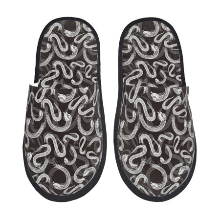 

Sigee Hand Drawn Snake for Cozy Furry Slippers Super Soft Indoor and Outdoor Use Non-Slip Sole Slip On House Slippers-Large