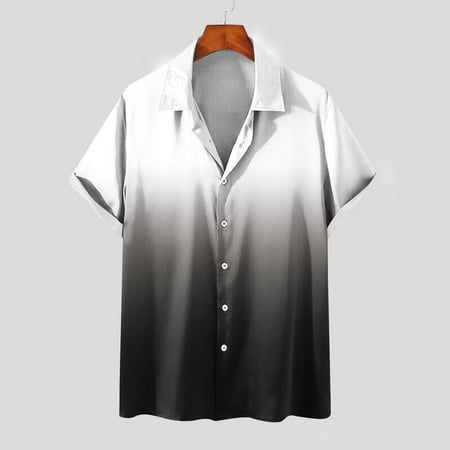WDZUDU Men's Gradient Color Shirt Non Positioning Printed Short Sleeved Lapel Shirt Hawaiian Beach Regular Shirt Blouse Fashionable Tops For Men Todays Daily Deals Clearance