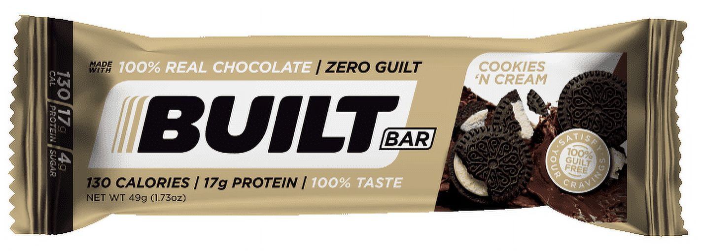 (2 pack) BUILT Puff Protein Bar, Cookies N' Cream, 17g Protein, Collagen, 130 Calories, Single 1.73 oz Bar