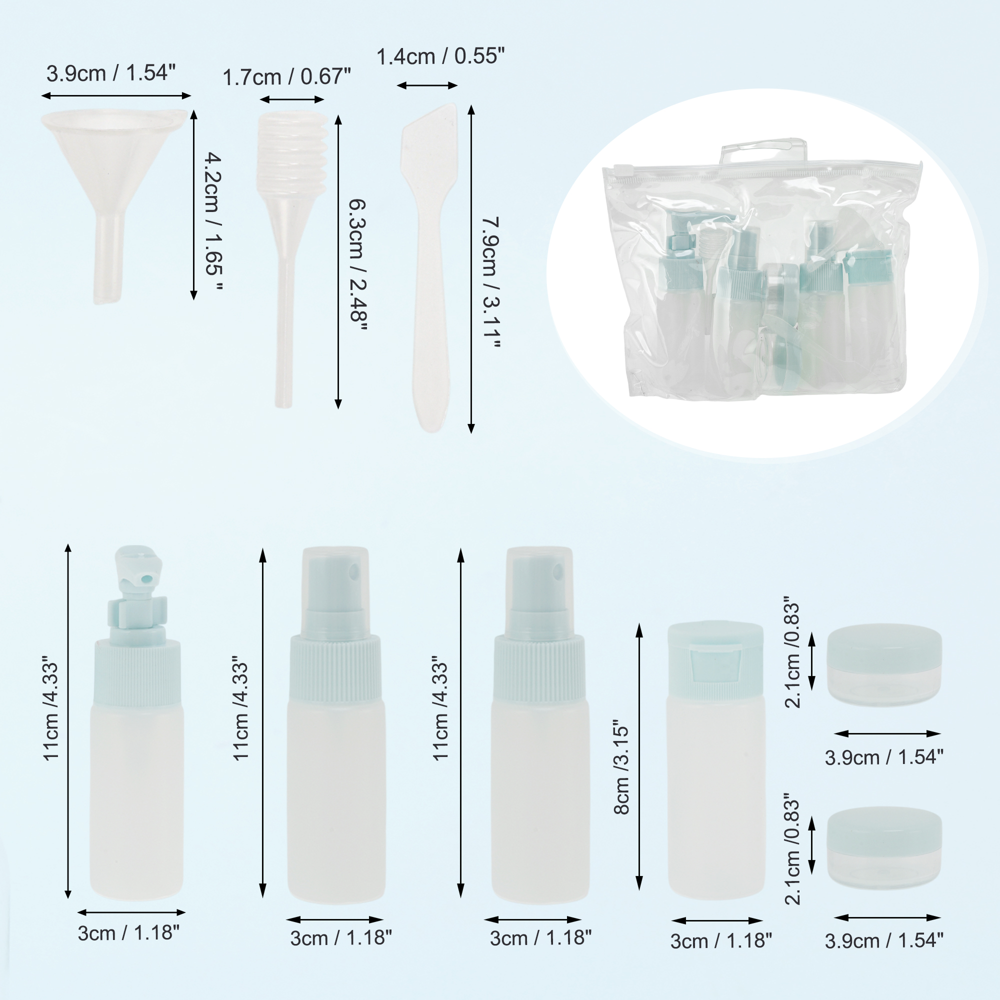 Unique Bargains PE Travel Containers Set 9Pcs Blue