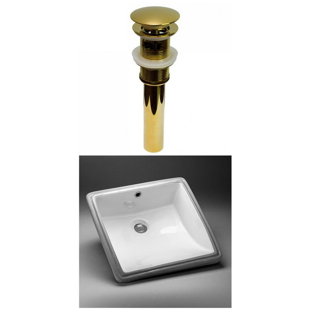 American Imaginations 17-in. W CUPC Square Bathroom Undermount Sink Set In White - Gold Hardware - Overflow Drain Incl. AI-31834