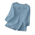 thumbnail image 4 of Craaazy Plus Size Womens Solid Color V-Neck 3/4 Sleeve Cotton Linen Blouse with Embroidery for Casual Outings Gift, 4 of 9