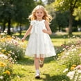 thumbnail image 4 of Flower Girl Dress Sleeveless Halter Neck Princess Tulle Dress Kids Summer Dresses Collar Bow Floral Embroidery Sundress for Wedding Party Birthday Casual Outfit(White,4-5 Years), 4 of 5