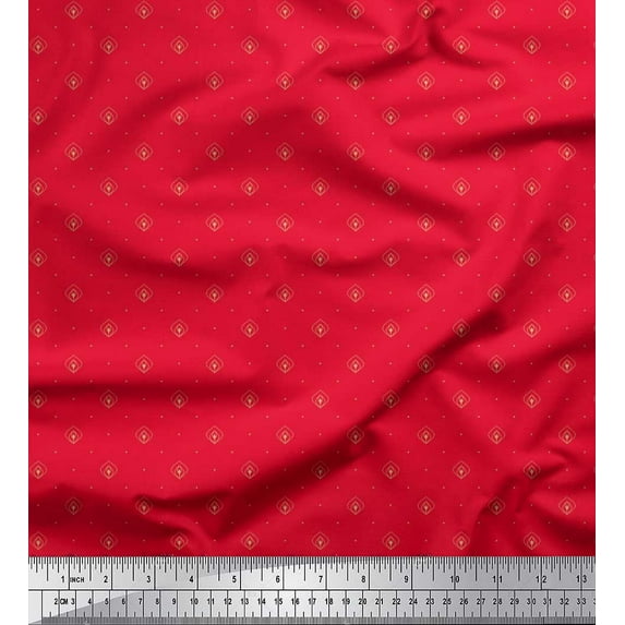 Soimoi Polyester Crepe Fabric Geometric & Ogee Small Printed Craft Fabric by The Yard 42 Inch Wide