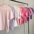 thumbnail image 4 of Women's Boxy Crop Top Round Neck Short Sleeve Casual 100% Cotton Cropped Tee T-Shirt, Shark, Small, 4 of 5