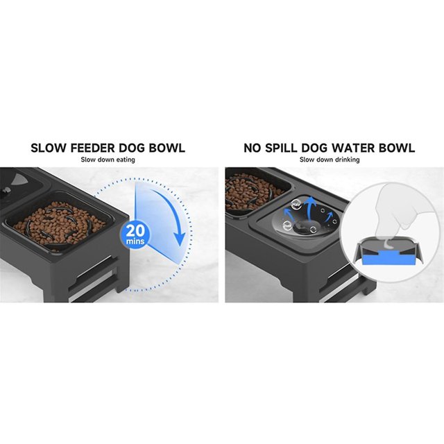 Cuencos elevados para perros Yashi Cuenco elevado ajustable alimentación lenta agua antiderrames color negro