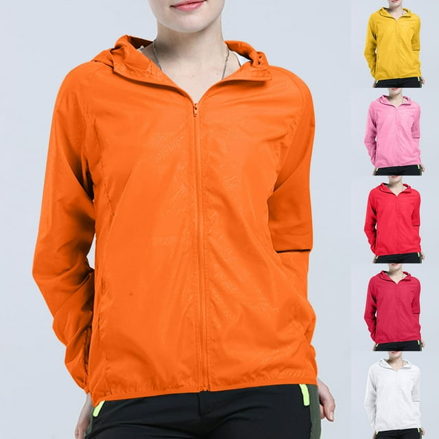 Sentmoon Coats Plus Size Hooded Neck Long Sleeve Women's Jacket Zipper Solid Color Windproof Waterproof Womens Fall Clothes Fall and Winter Streetwear for Running and Hiking