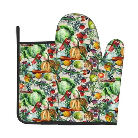 

Zeuib Vegan1 Print Oven Mitt & Pot Holder Set 2-Pack Kitchen Gloves and Hot Pads for Cooking BBQ Grilling Baking