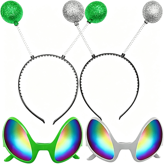 BESTSKY 2 Pairs Alien Headband and Glasses,Alien Rainbow Lens Sunglasses,Headband Boppers Antenna for Adults and Kids Alien Headband