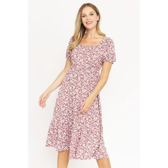 Paisley Ditsy Floral Square Neck Ruffle Hem Midi Dress | S-3X